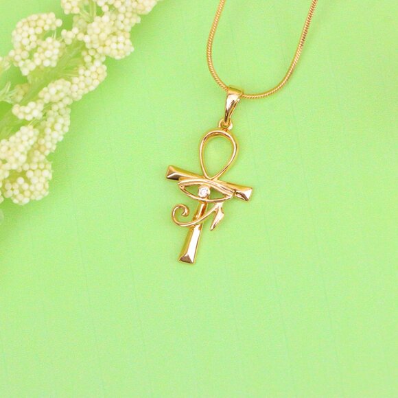 "Eye of Horus Rose Gold Pendant with Ankh Symbol for Protection, XPPT1535 - Picture 11 of 13